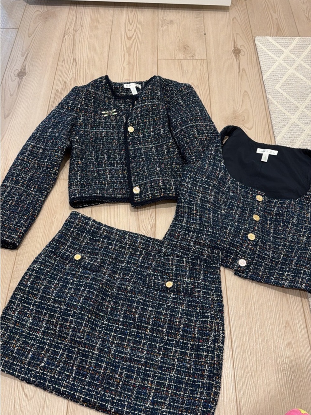 Aqua x Venus Williams Woven Tweed Navy Jacket, Top & Skirt Set- medium and large